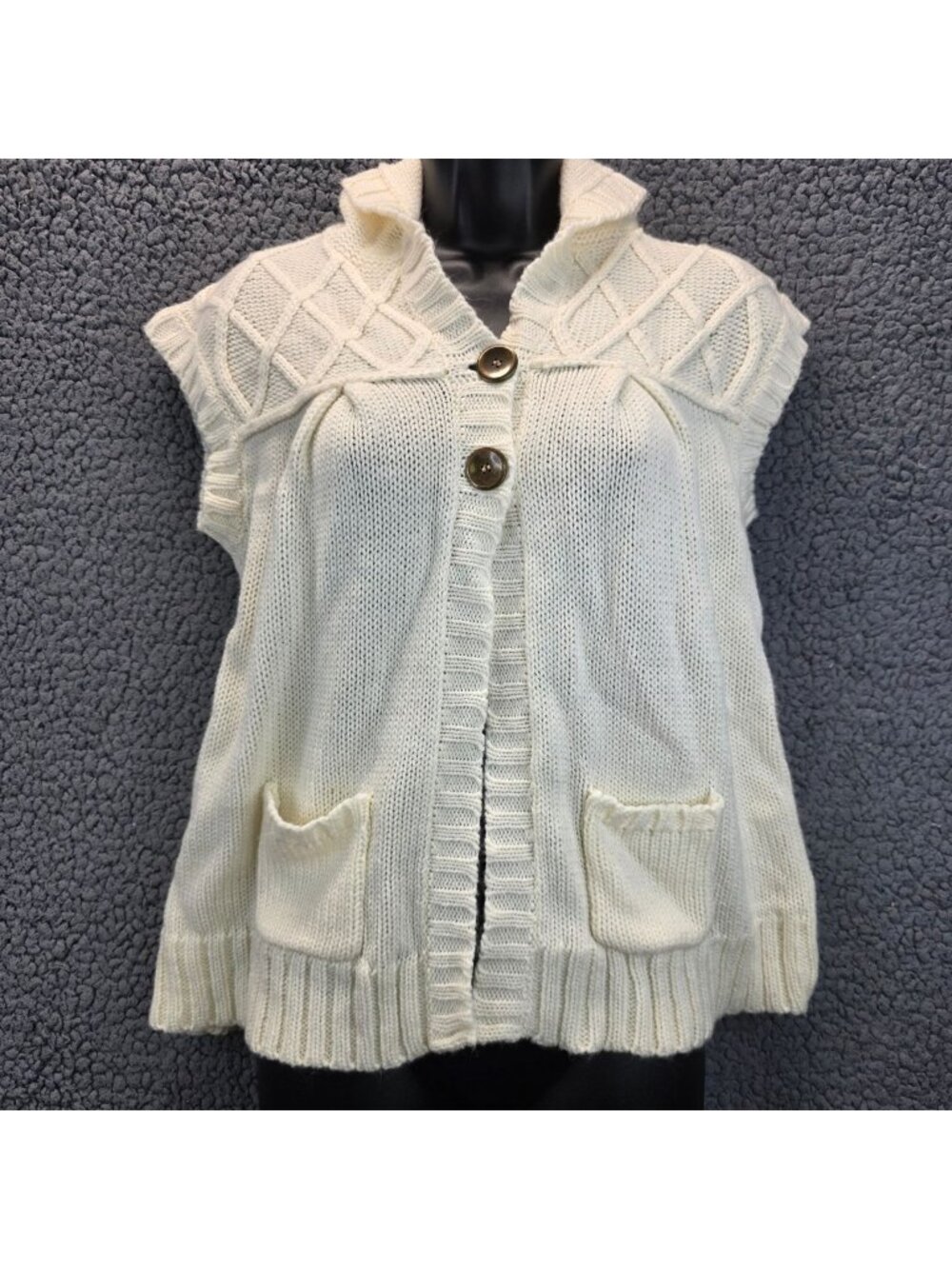 Energie Chunky Knit Hooded Cardigan Size XL Cream Granny Preppy Cottagecore